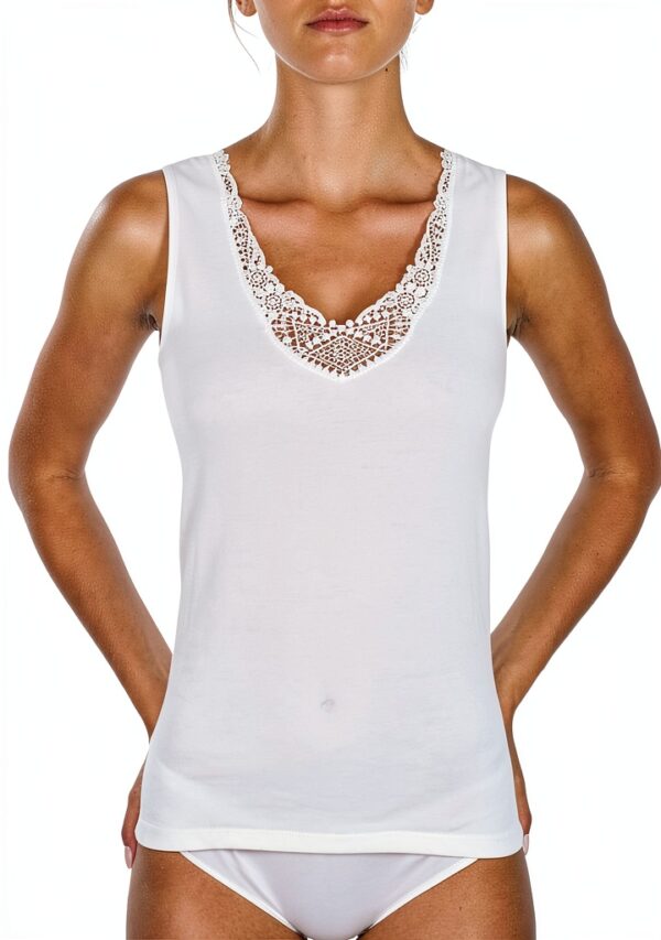 Canottiera Donna Lana Cotone Termica Spalla Larga Pizzo Made